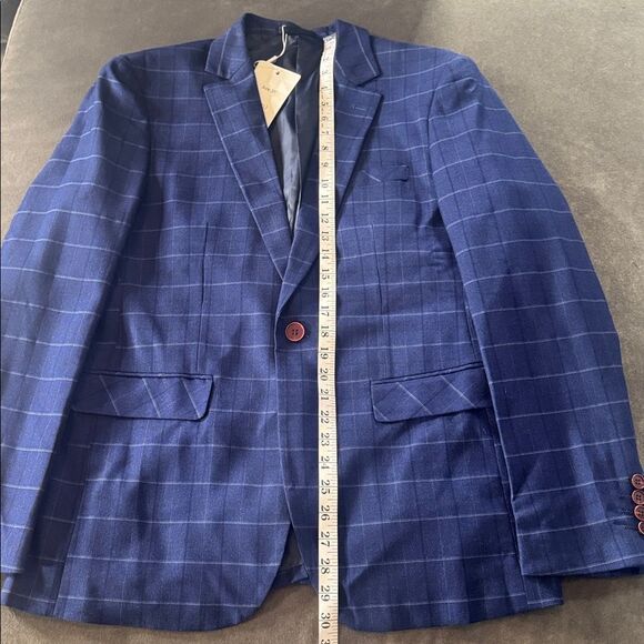 Men’s Blue Plaid 3 Piece Slim Fit Formal Business Suit Jacket 38 Pants 34 NWT - Picture 5 of 15